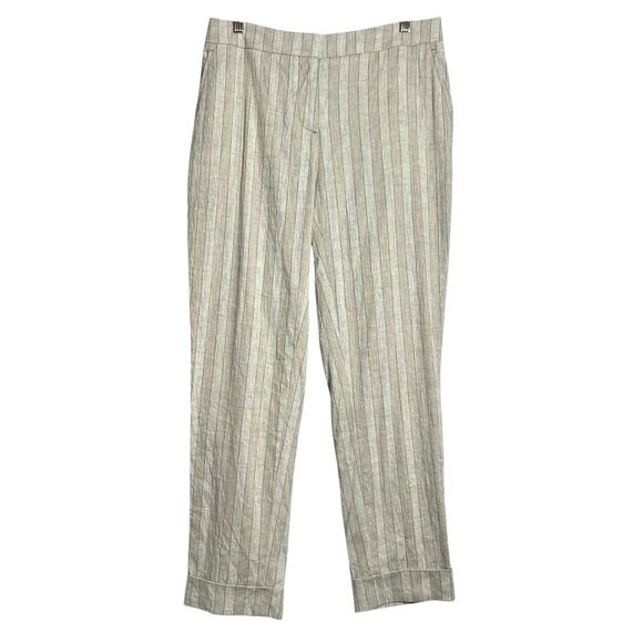 NEW Lorena Antoniazzi Striped Linen Blend Pants Size 44 Gray Cuffed ITALY NWOT - Picture 1 of 12